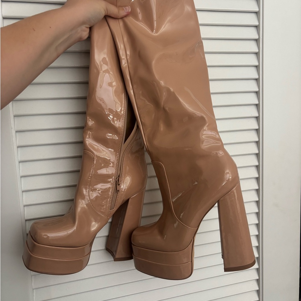 Lulu’s Tan Pleather Platform Boots